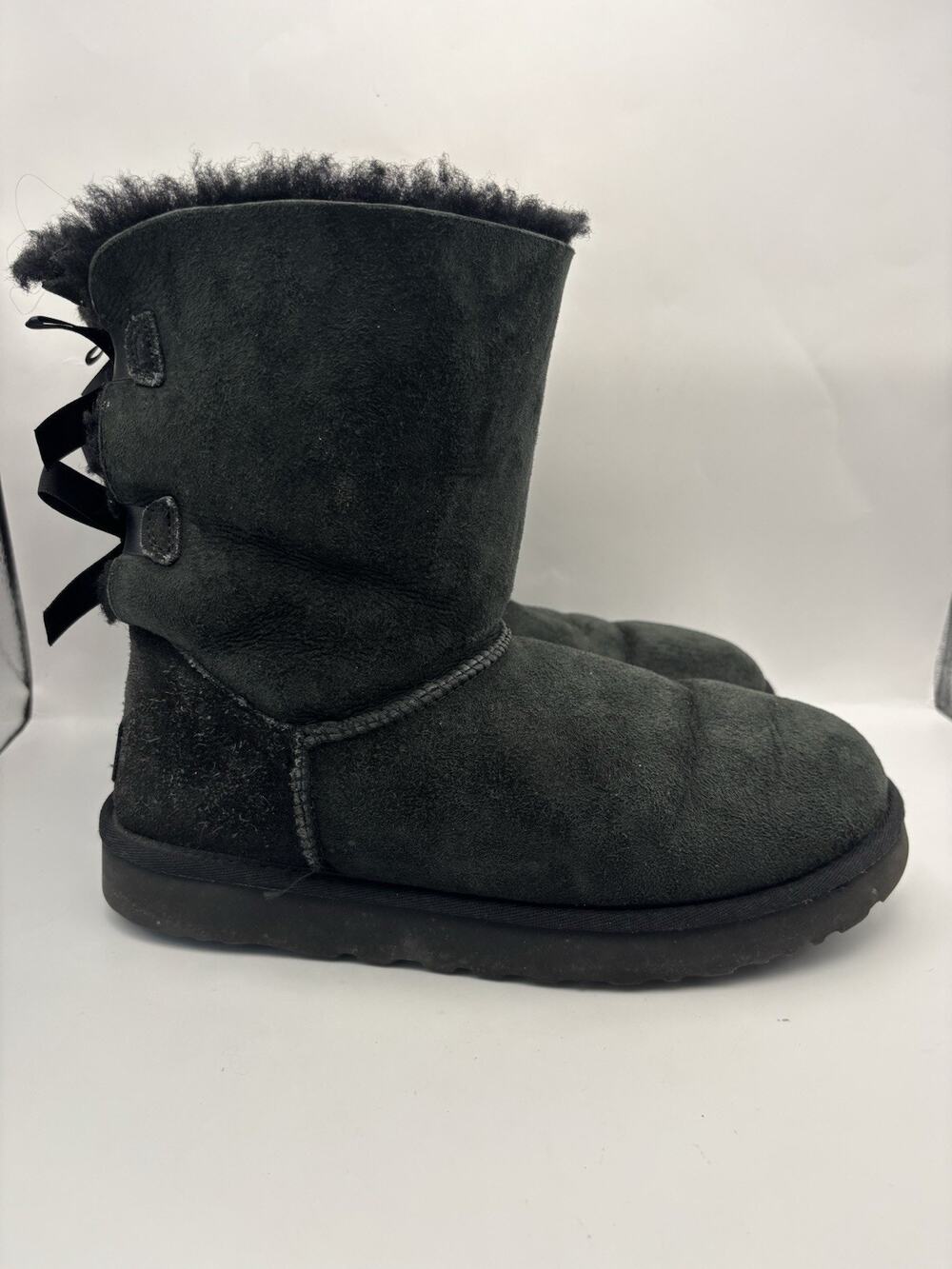 Ugg Bailey Bow II Black Suede Boots Women Size 9